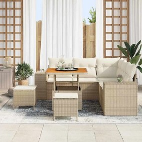 Conjunto de Sofá de Jardim vidaXL 8 Peças com Almofadas Bege em Vime e