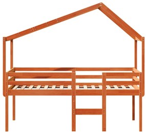 Cama alta com telhado 75x190 cm pinho maciço castanho-mel
