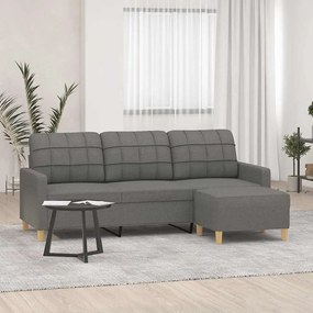 vidaXL Sofá de 3 lugares com apoio de pés 180 cm tecido cinza-escuro