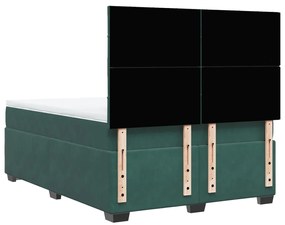 Cama com molas/colchão 160x200 cm veludo verde-escuro