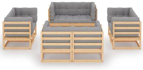 8 pcs conjunto lounge de jardim c/ almofadões pinho maciço