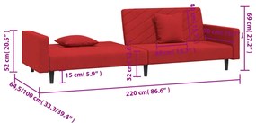 Sofá-cama 2 lugares com duas almofadas veludo vermelho tinto