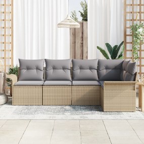 Conjunto de Sofá de 5 Peças para Jardim com Almofadas Bege de Rattan P