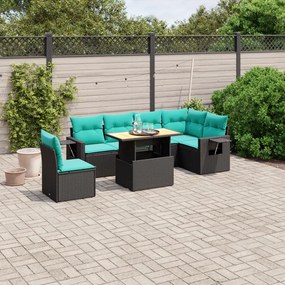 vidaXL 7 pcs conjunto de sofás p/ jardim c/ almofadões vime PE preto
