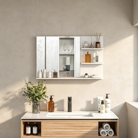 Espelho de Casa de Banho de Parede com 2 Prateleiras Laterais e Prateleira Inferior 75x10x48 cm Branco