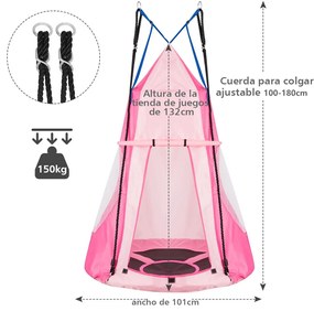 Baloiço crianças Nest com tenda Ø 100cm Arvores ou para Baloiço  Altura ajustável Carga até 150 kg para interior exterior Jardim Rosa