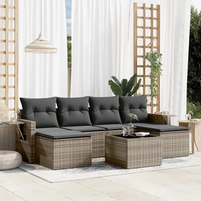 7 pcs conjunto sofás p/ jardim c/ almofadões vime PE cinzento