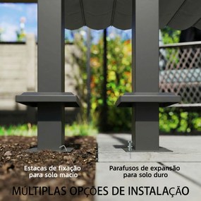 Pérgola de Parede para Jardim 3x3 m com Teto Retrátil Proteção UPF30+ Drenagem Pérgola de Jardim para Exterior Cinzento
