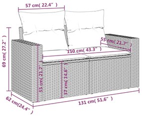 Sofá de jardim de 2 lugares com almofadões vime PE bege