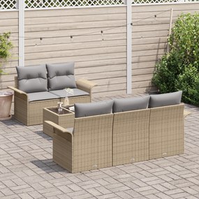 Conjunto de Sofás de Jardim de 6 Peças com Almofadas Bege Rattan Polié