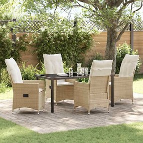 vidaXL Conjunto de Jantar de Jardim de 5 Peças com Almofadas em Bege de Rattan Polímero