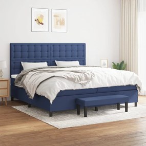 vidaXL Cama com molas/colchão 200x200 cm tecido azul