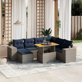 vidaXL 8 pcs conjunto sofás p/ jardim c/ almofadões vime PE cinzento