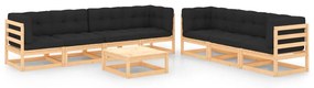 vidaXL 8 pcs conjunto lounge de jardim c/ almofadões pinho maciço