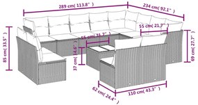 13 pcs conjunto de sofás de jardim com almofadões vime PE preto