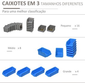 Prateleira de Parede Organizador de Ferramentas Prateleiras de Armazenamento com 28 Caixas ​54x95 cm  Cinza e Azul