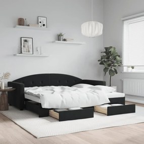 vidaXL Sofá-cama com gavetão e gavetas 90x190 cm veludo preto