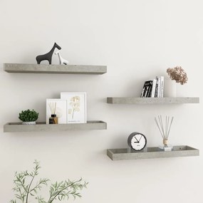 vidaXL Prateleiras parede Loggia 4 pcs 60x15x4 cm MDF cinzento cimento