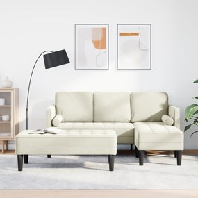 Sofá de Jardim vidaXL com Banco e Almofadas em L Veludo Creme