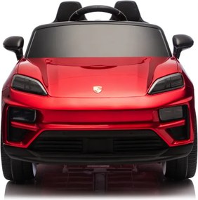 Carro elétrico para crianças até 5 anos Porsche Macan Turbo 12V, com bateria de lítio, Pneus de borracha, Controle remoto Vermelho