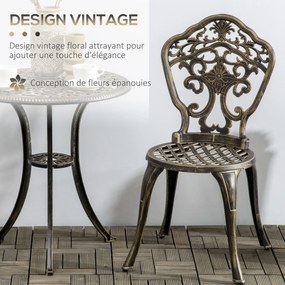 Conjunto de jardim estilo bistrô em alumínio, conjunto de 3 peças: 2 cadeiras + mesa redonda com acabamento em imitação de ferro forjado