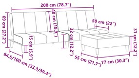 Sofá-cama de 2 lugares c/ apoio de pés tecido cinzento-escuro