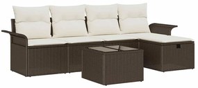 Conjunto de Sofás de Jardim de 6 Peças com Almofadas Castanho Vime Pol