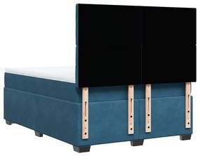 Cama boxspring com colchão 140x190 cm veludo azul