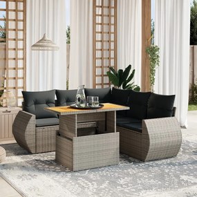 6 pcs conjunto sofás de jardim com almofadões vime cinzento