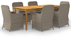 vidaXL 7 pcs conjunto de jantar para jardim castanho