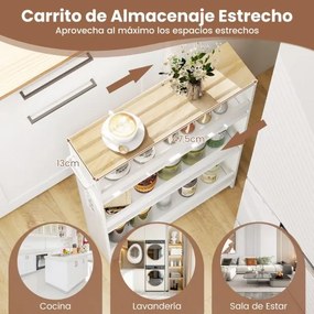 Carrinho cozinha estreito 47,5 x 13 x 80,5 cm com estação de carregamento de 4 níveis com rodas bloqueáveis Branco + Natural