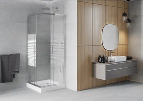 Mexen Rio cabine de duche quadrada 70 x 70 cm, riscas brancas, cromado + base, branca - 860-070-070-01-20-4510