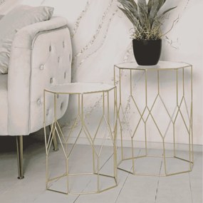 CONJUNTO DE 2 MESAS DE APOIO DOURADO Ø 37X47-31X42 CM