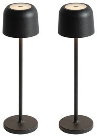 LED Conjunto de 2 candeeiros de mesa Cogumelo Preto com Estação de Carregamento - Raika Moderno