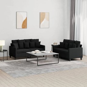 3201652 vidaXL 2 pcs conjunto de sofás com almofadões tecido preto