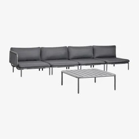 Conjunto De Jardim Com Sofá Modular De Canto De 4 Peças E Mesa De Centro Em Aço Roubly Cinza Grafito - Sklum