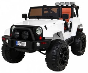 Jipe elétrico para Crianças 12V All Terrain Rodas de EVA, Assento de couro Branco