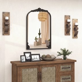 Espelho de Parede Arqueado, 90 x 61 cm, Moldura Metálica Ornamentada, Preto