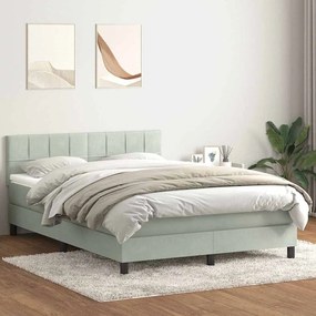 vidaXL Cama com molas/colchão 160x220 cm veludo cinzento-claro