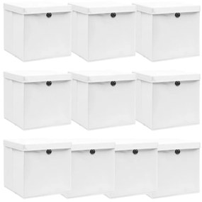 Caixas de arrumação com tampas 10 pcs 32x32x32 cm tecido branco