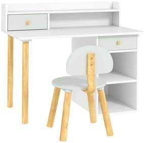 AIYAPLAY Conjunto de Secretária e Cadeira para Crianças Mesa de Estudo com Prateleiras e Gaveta Carga 80 kg 85x48x73 cm Verde