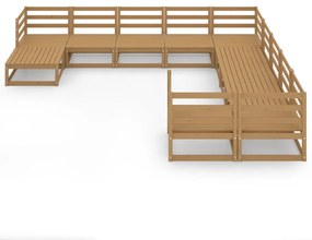 11 pcs conjunto lounge de jardim pinho maciço