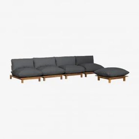 Sofá Modular Reclinável De Jardim De 4 Peças Com Puff Em Madeira De Acácia Brina Cinza Grafito - Sklum
