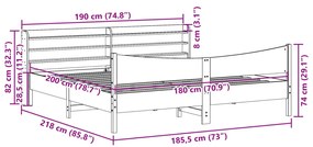 Estrutura cama c/ cabeceira 180x200cm pinho maciço castanho-mel