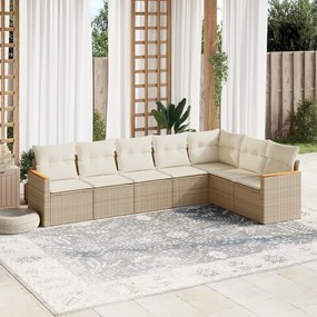 vidaXL 7 pcs conjunto de sofás p/ jardim com almofadões vime PE bege