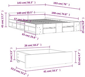 Estrutura de cama c/ gavetas 140x190cm derivados madeira branco