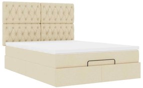 Estrutura de cama otomana com colchão tecido creme 140x200cm