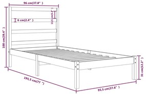Estrutura de cama solteiro 90x190 cm madeira maciça branco