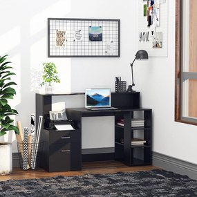 Secretária com 2 gavetas, secretária com arrumação, 137 x 55 x 92 cm, prateleiras abertas e suporte para impressora, estilo moderno, secretária para c