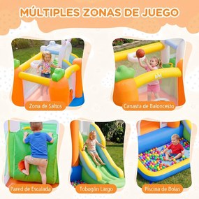 Castelo insuflável infantil com tema de coelho Com soprador de 550 W, com escorrega, piscina de bolas, parede de escalada, saco de transporte, para cr